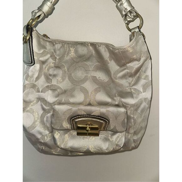 Coach Kristin 15016 Gold Khaki Metallic Op Art Leather Hobo Bag - Picture 2 of 9